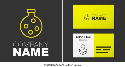 Logotype line Bottle with potion icon isolated on grey background. Flask with magic potion. Happy Halloween party. Logo design template element. Vector