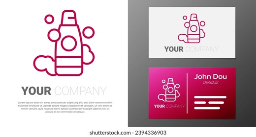 Logotype line Bottle of shampoo icon isolated on white background. Logo design template element. Vector