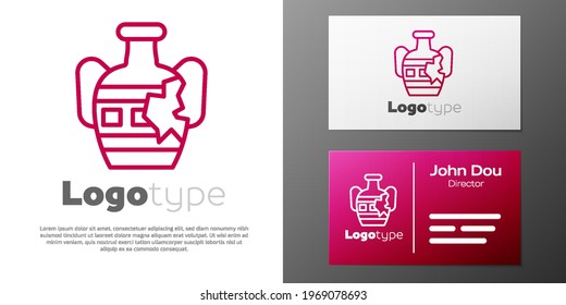 Logotype line Broken ancient amphorae icon isolated on white background. Logo design template element. Vector