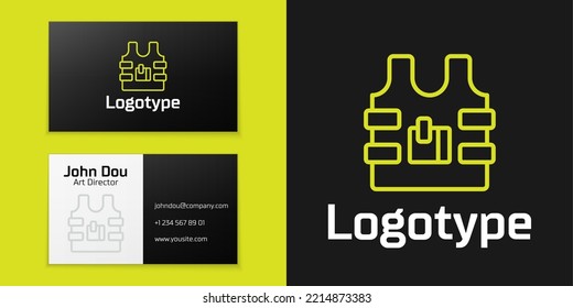 Logotype Linie Bullet-sichere Weste zum Schutz vor Kugeln Symbol einzeln auf schwarzem Hintergrund. Körperpanzerzeichen. Militärische Kleidung. Logo-Design-Element. Vektorgrafik
