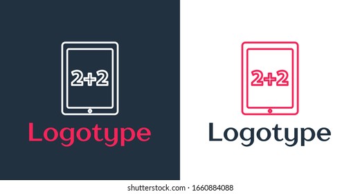 Logotype line Calculation icon isolated on white background. Logo design template element. Vector Illustration