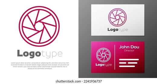 Logotype line Camera shutter icon isolated on white background. Logo design template element. Vector Illustration