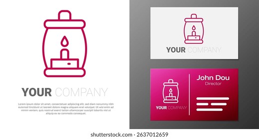 Logotype line Camping lantern icon isolated on white background. Happy Halloween party. Logo design template element. Vector