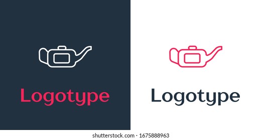 Logotype line Canister for motor machine oil icon isolated on white background. Oil gallon. Oil change service and repair. Logo design template element. Vector Illustration