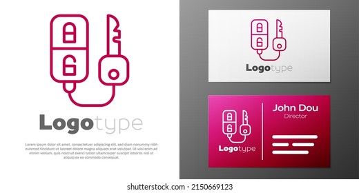 Logotype line Car key with remote icon isolated on white background. Car key and alarm system. Logo design template element. Vector Illustration