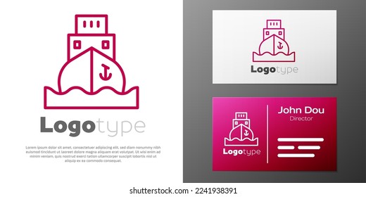 Logotype line Cargo ship icon isolated on white background. Logo design template element. Vector