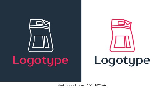 Logotype line Cement bag icon isolated on white background. Logo design template element. Vector Illustration