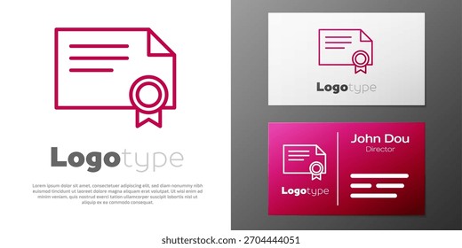 Linha de logotipo Ícone do modelo de certificado isolado no fundo branco. Realização, concessão, grau, bolsa, conceitos de diploma. Elemento de modelo de design de logotipo. Ilustração de vetor