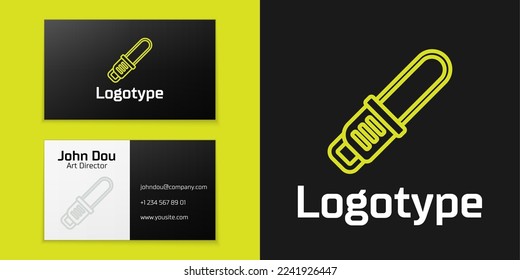 Logotype line Chainsaw icon isolated on black background. Logo design template element. Vector
