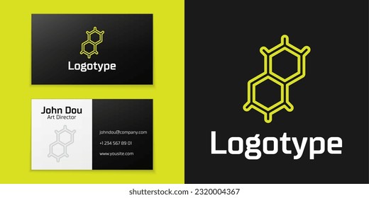 Logotype line Chemical formula icon isolated on black background. Abstract hexagon for innovation medicine, health, research and science. Logo design template element. Vector