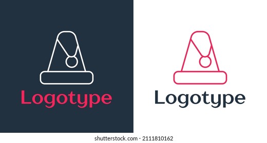 Logotype line Christmas Santa Claus hat icon isolated on white background. Merry Christmas and Happy New Year. Logo design template element. Vector