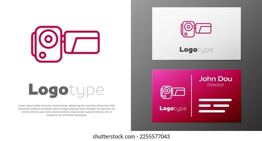 Logotype line Cinema camera icon isolated on white background. Video camera. Movie sign. Film projector. Logo design template element. Vector Illustration