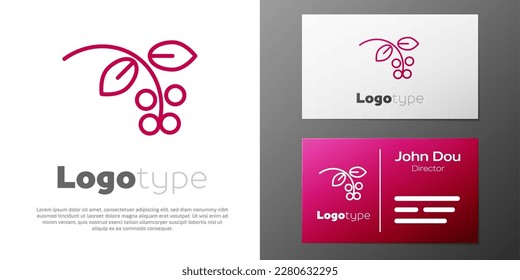 Logotype line Coffee bean, branch with leaf and berry icon isolated on white background. Plant with leaf, berry, fruit, seed. Logo design template element. Vector Illustration