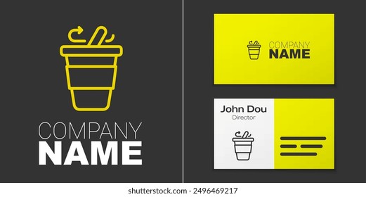 Logotype line Coffee cup to go icon isolated on grey background. Logo design template element. Vector