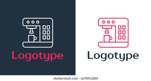 Logotype line Coffee machine icon isolated on white background. Logo design template element. Vector Illustration