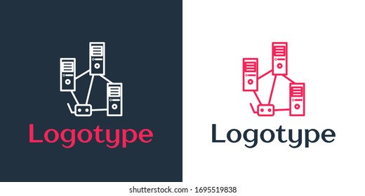 Logotype line Computer network icon isolated on white background. Laptop network. Internet connection. Logo design template element. Vector Illustration