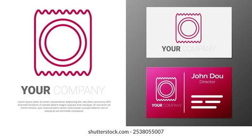 Logotype line Condom in package icon isolated on white background. Safe love symbol. Contraceptive method for male. Logo design template element. Vector