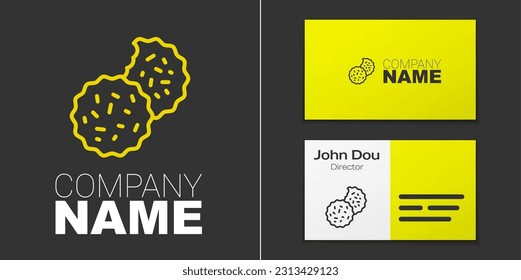 Logotype line Cookie or biscuit with chocolate icon isolated on grey background. Logo design template element. Vector