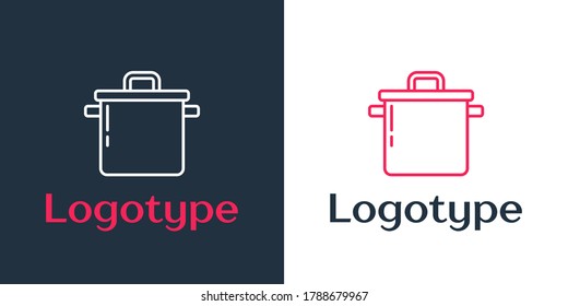 Línea de logotipo Icono de olla de cocina aislado en fondo blanco. Hervir o estofar el símbolo de la comida. Elemento de plantilla de diseño de logotipo. Vector