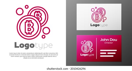 Logotype line Cryptocurrency coin Bitcoin icon isolated on white background. Physical bit coin. Blockchain based secure crypto currency. Logo design template element. Vector