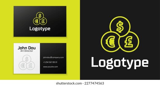 Logotype line Currency exchange icon isolated on black background. Cash transfer symbol. Banking currency sign. Logo design template element. Vector