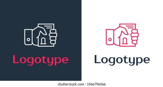 Logotype line Death certificate in hand icon isolated on white background. Logo design template element. Vector