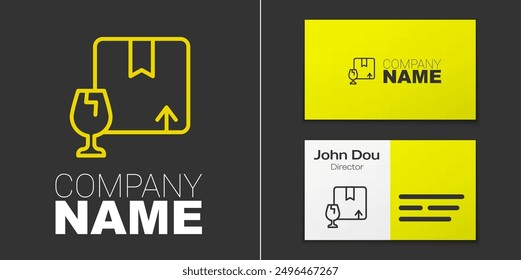 Logotype line Delivery package box with fragile content symbol of broken glass icon isolated on grey background. Box, package, parcel sign. Logo design template element. Vector