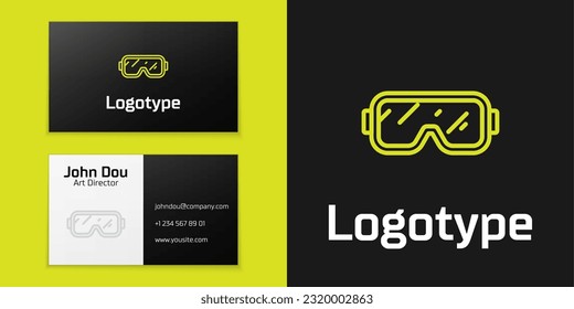 Logotype line Diving mask icon isolated on black background. Extreme sport. Diving underwater equipment. Logo design template element. Vector