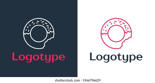 Logotype line Donut with sweet glaze icon isolated on white background. Logo design template element. Vector