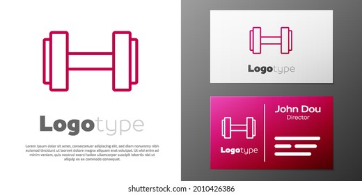 Logotype Linie Dumbell Symbol einzeln auf weißem Hintergrund. Muskelkrampf, Fitnessgrill, Fitnessraum, Sportgeräte, Fitnessraum. Logo-Design-Element. Vektorgrafik