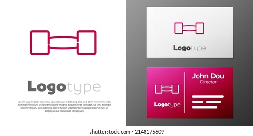 Logotype line Dumbbell icon isolated on white background. Muscle lifting icon, fitness barbell, gym, sports equipment, exercise bumbbell. Logo design template element. Vector
