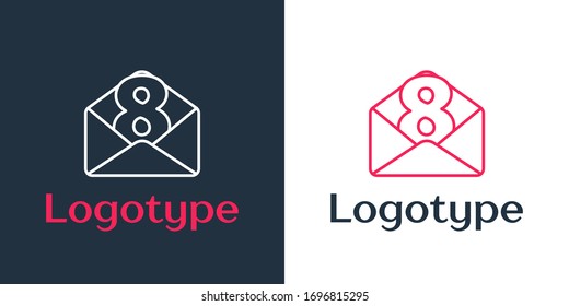 Logotype line Envelope with 8 March icon isolated on white background. Message love. Letter love and romance. International Happy Women Day. Logo design template element. Vector Illustration