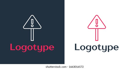 Logotype line Exclamation mark in triangle icon isolated on white background. Hazard warning sign, careful, attention, danger warning sign. Logo design template element. Vector Illustration