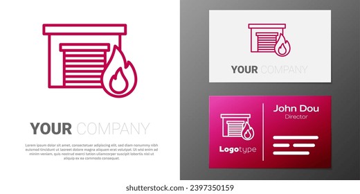 Logotype line Fire in burning garage icon isolated on white background. Logo design template element. Vector