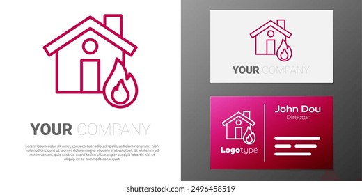 Logotyp-Linie Feuer in brennendem Haus Symbol einzeln auf weißem Hintergrund. Element der Logo-Entwurfsvorlage. Vektorgrafik