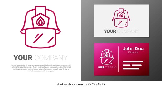 Logotype line Firefighter helmet or fireman hat icon isolated on white background. Logo design template element. Vector