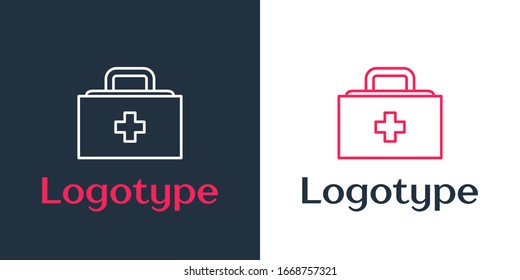 Línea de logotipo Icono del kit de primeros auxilios aislado en fondo blanco. Caja médica con cruz. Equipo médico de emergencia. Concepto de salud. Elemento de plantilla de diseño del logotipo. Ilustración vectorial
