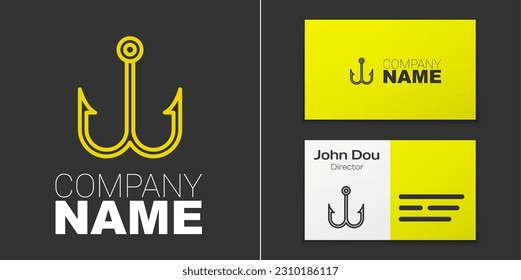 Logotype line Fishing hook icon isolated on grey background. Fishing tackle. Logo design template element. Vector