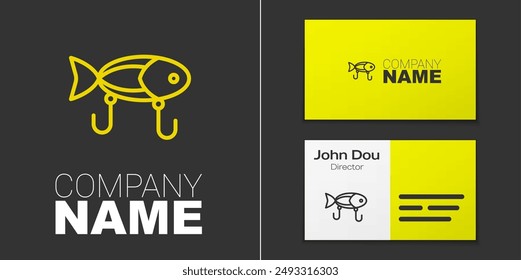 Logotype line Fishing lure icon isolated on grey background. Fishing tackle. Logo design template element. Vector