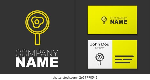 Logotype line Fried eggs on frying pan icon isolated on grey background. Fry or roast food symbol. Logo design template element. Vector