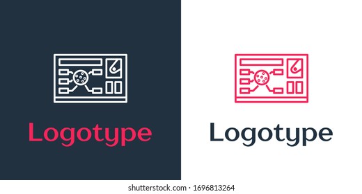 Logotype line Futuristic hud interface icon isolated on white background. Hologram ui infographic, interactive globe and cyber sky fi screen. Logo design template element. Vector Illustration