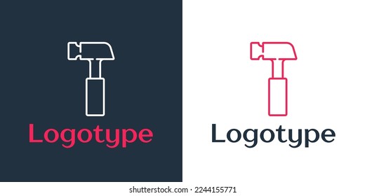 Logotype line Hammer icon isolated on white background. Tool for repair. Logo design template element. Vector