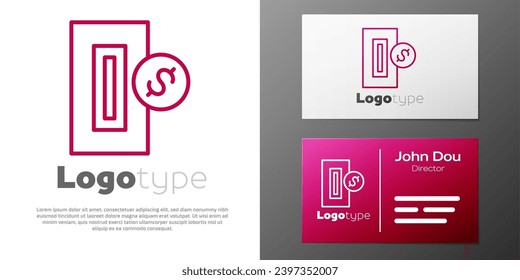 Logotype line Hand inserting coin to a slot on a vending machine or arcade machine icon isolated on white background. Logo design template element. Vector