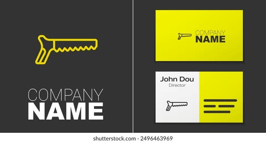 Logotype line Hand saw icon isolated on grey background. Logo design template element. Vector