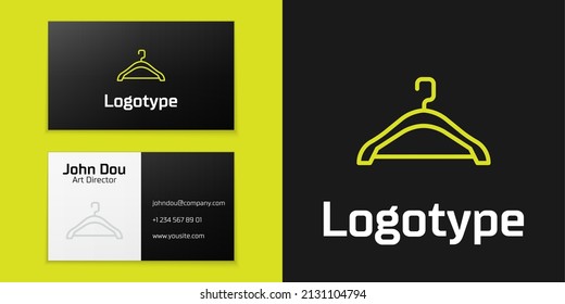 Logotype line Hanger wardrobe icon isolated on black background. Cloakroom icon. Clothes service symbol. Laundry hanger sign. Logo design template element. Vector