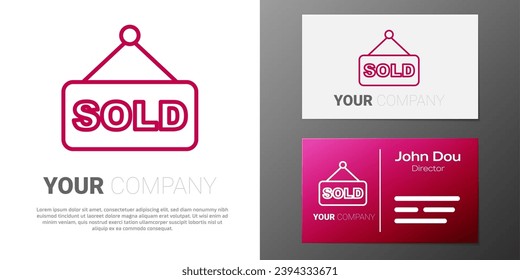 Logotype line Hanging sign with text Sold icon isolated on white background. Auction sold. Sold signboard. Bidding concept. Auction competition. Logo design template element. Vector