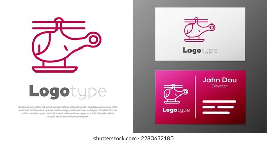 Logotype line Helicopter aircraft vehicle icon isolated on white background. Logo design template element. Vector