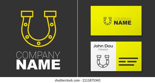 Logotype line Horseshoe icon isolated on grey background. Logo design template element. Vector