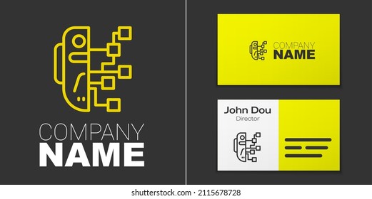 Logotype line Humanoid robot icon isolated on grey background. Artificial intelligence, machine learning, cloud computing. Logo design template element. Vector