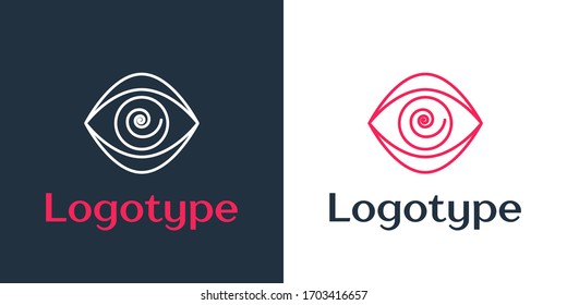 Logotype line Hypnosis icon isolated on white background. Human eye with spiral hypnotic iris. Logo design template element. Vector Illustration